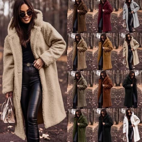 In Stock Amazon Wish Cross-border Supply 2025 Autumn Winter Fashion Long Solid Color Long Sleeve Wool Women's Coat