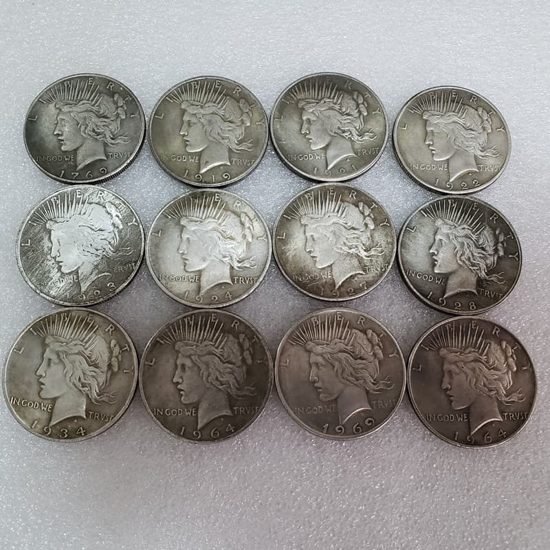 12 Antique-Style American Goddess Peace Dollar Commemorative Coins and Silver Dollars