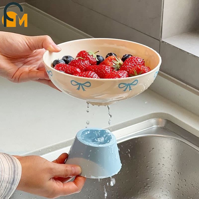 Fruit Draining Bowl High Appearance Fruit Washing Storage Tray Living Room Decorative Snack Tray Kitchen Double Layer Round
