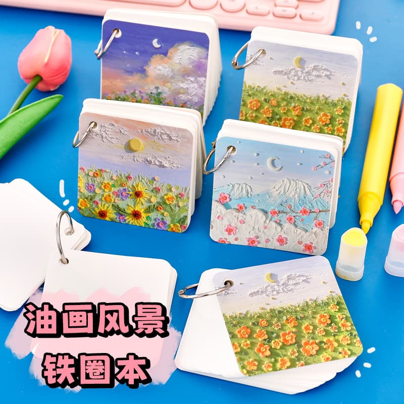 Oil Painting Landscape Wire-bound Book Student Blank Loose-leaf English Vocabulary Portable Memo Pad