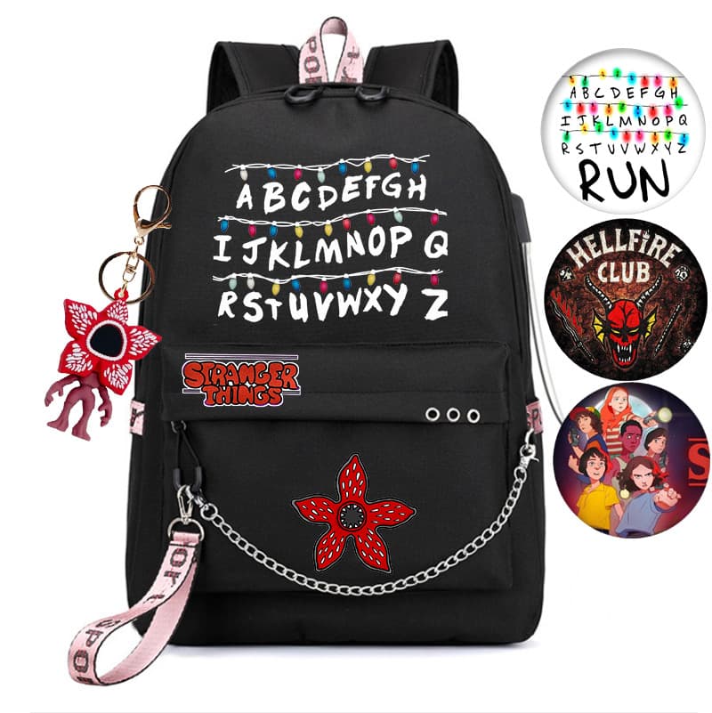 Stranger Things Chain USB Backpack for Middle School Students Travel Double Shoulder Bag for Amazon Independent Station