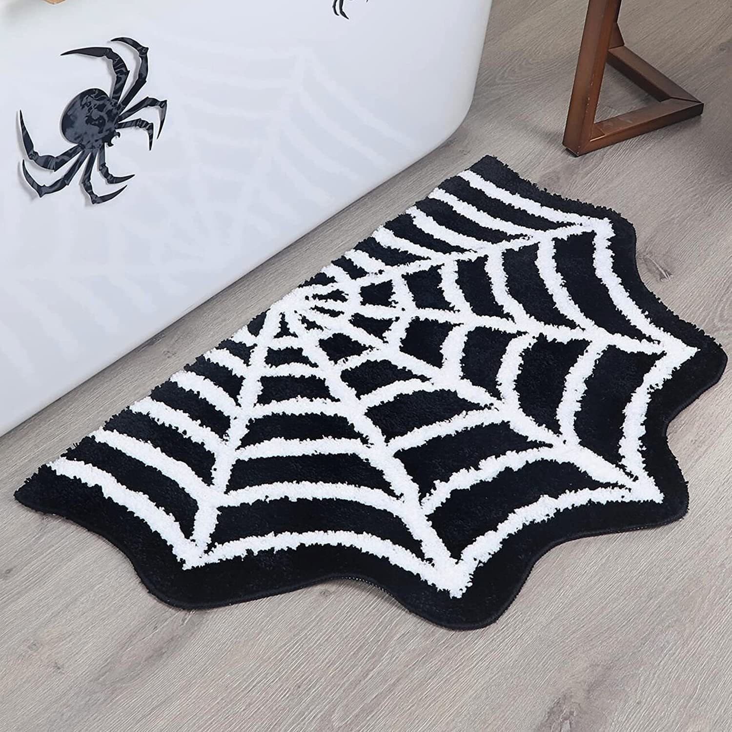 Halloween imitation cashmere non-slip floor mat Ghost Festival theme black bat pumpkin carpet decorative mat household stain-resistant and wear-resistant
