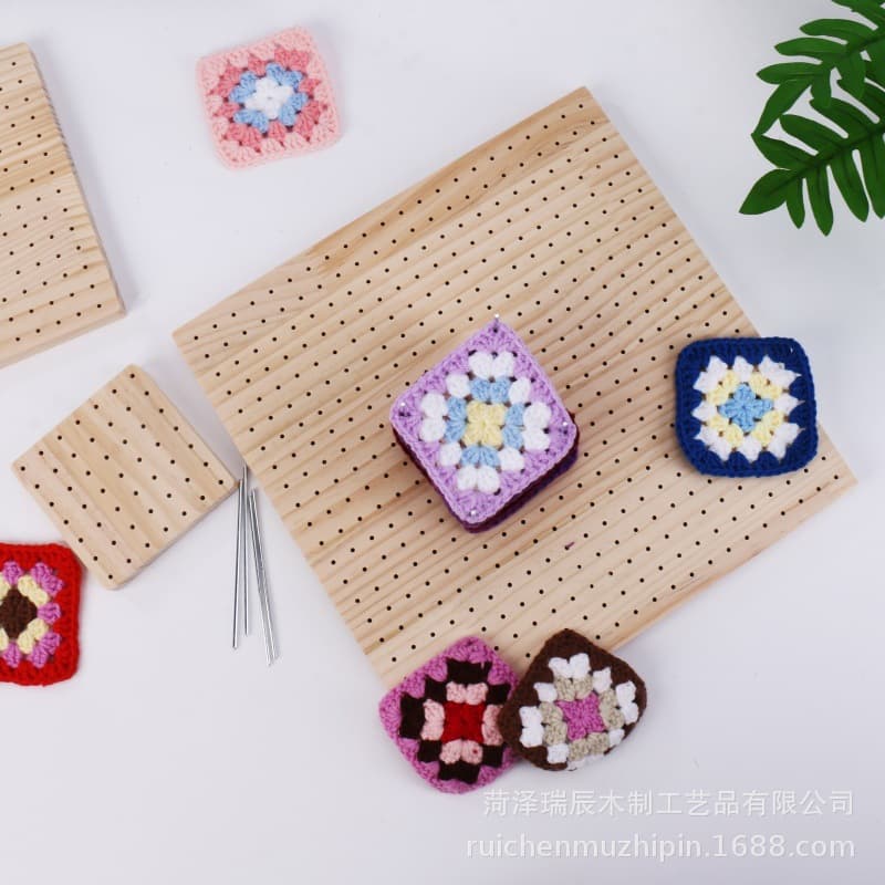 Wooden Yarn Weaving Board, Handmade DIY Crochet Flower Shaping Board, Grid Shaping Peg Board, Crochet Board