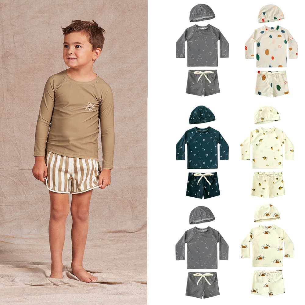 Summer Kids Two-Piece Long Sleeve UV Protection Swimsuit New Trendy Style Boys and Girls Baby Swimwear Wholesale