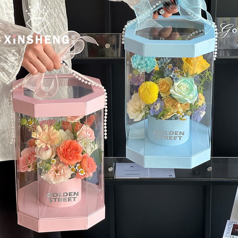 Xinsheng Original Cotton Candy Octagonal Box Flower Bouquet Floral Arrangement Box Gift DIY Decoration Accessories