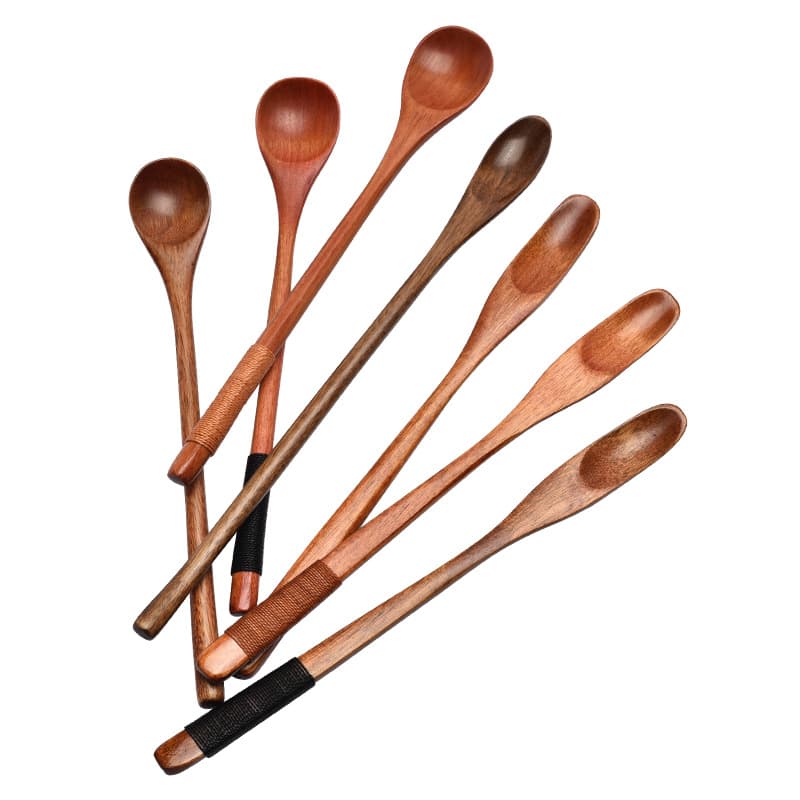 Japanese and Korean style tied cooking small wooden spoon 23cm long handle stirring spoon creative honey spoon wholesale nanmu coffee spoon