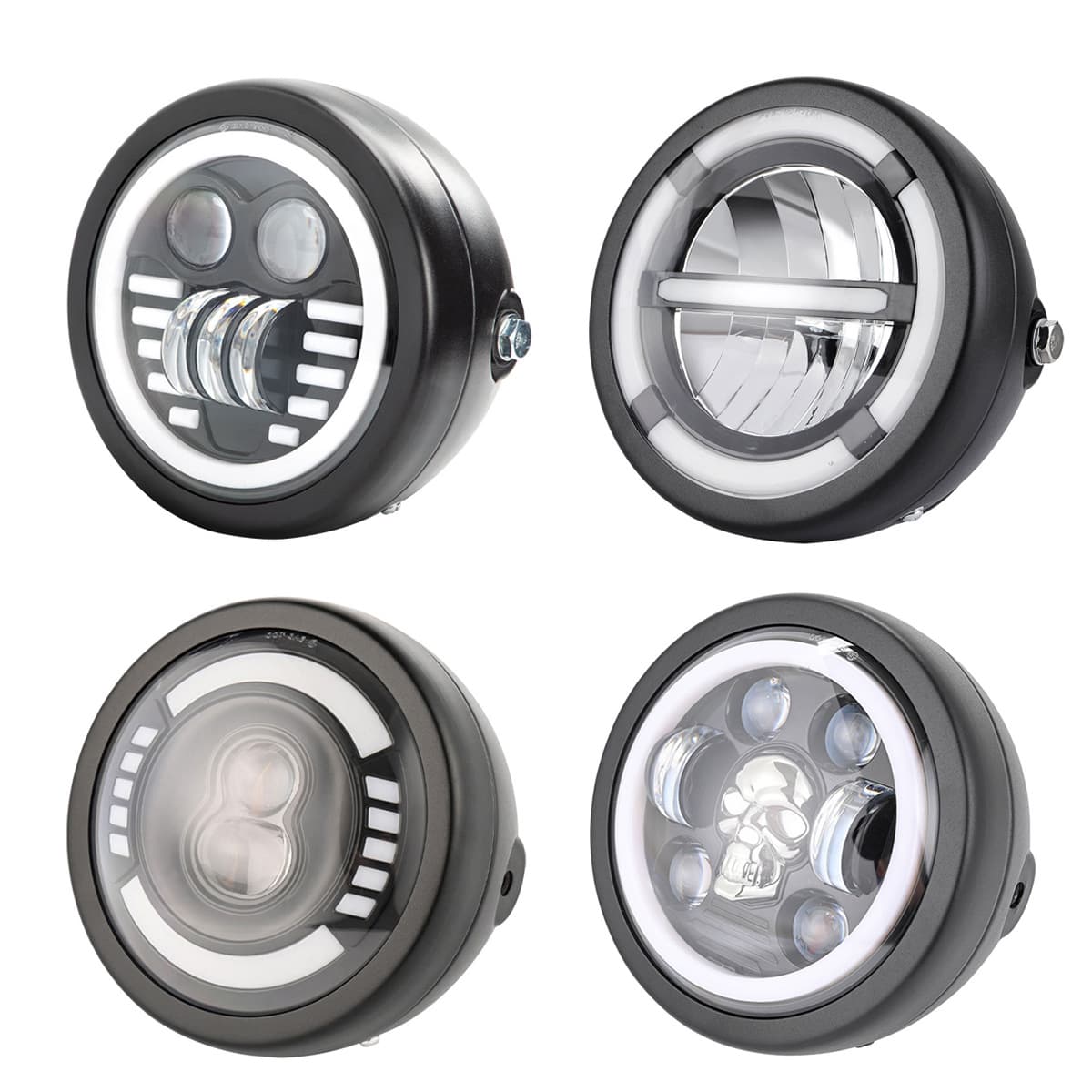 New High Brightness Motorcycle LED Headlight Dual Color Vintage Style Daytime Running Spotlight Harley LED Lamp