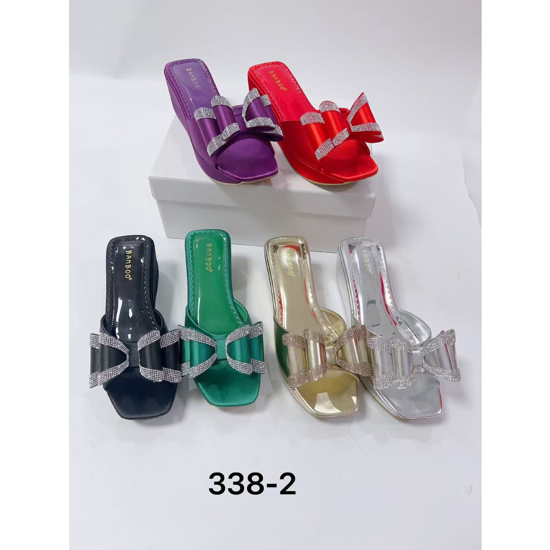 Cross-border export French rhinestone bow square-toe open-toe sandals for women's outer wear 2024 hot style