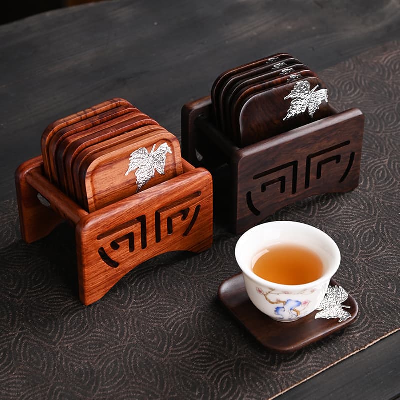 Ebony solid wood tea mat and coaster, wooden heat-insulating teacup holder, anti-scald creative Gongfu tea set accessory