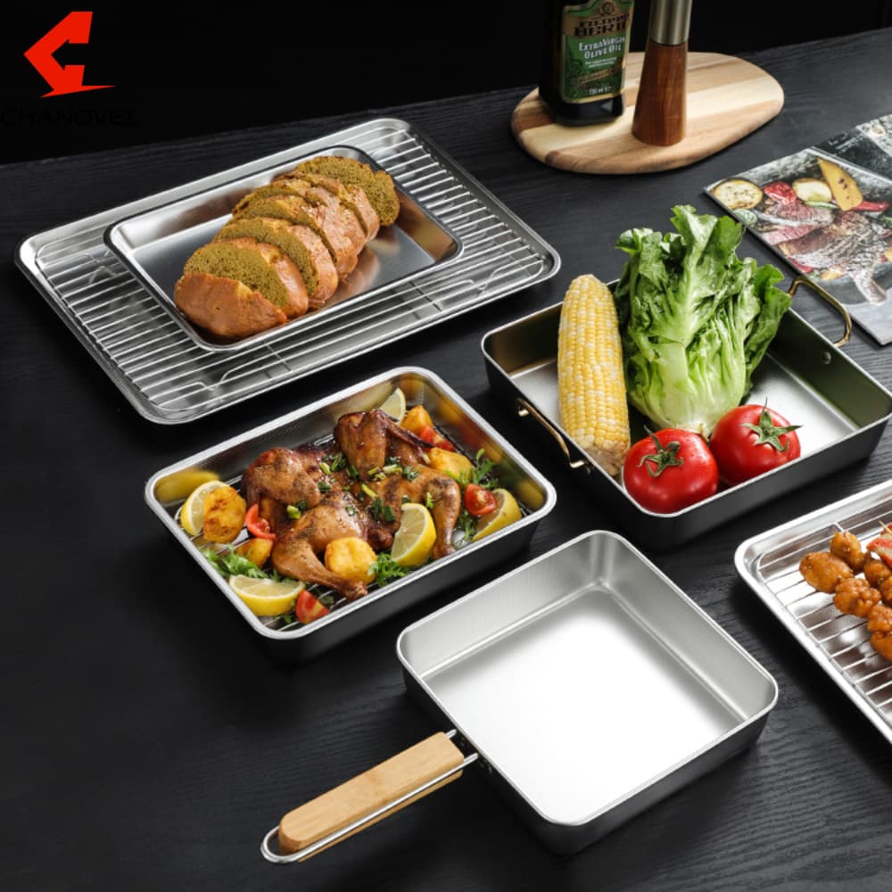 Scale Pattern Non-Stick 304 Stainless Steel Baking Sheet, Pizza Oven Tray, Steaming Tray, BBQ Japanese Style Drain Tray