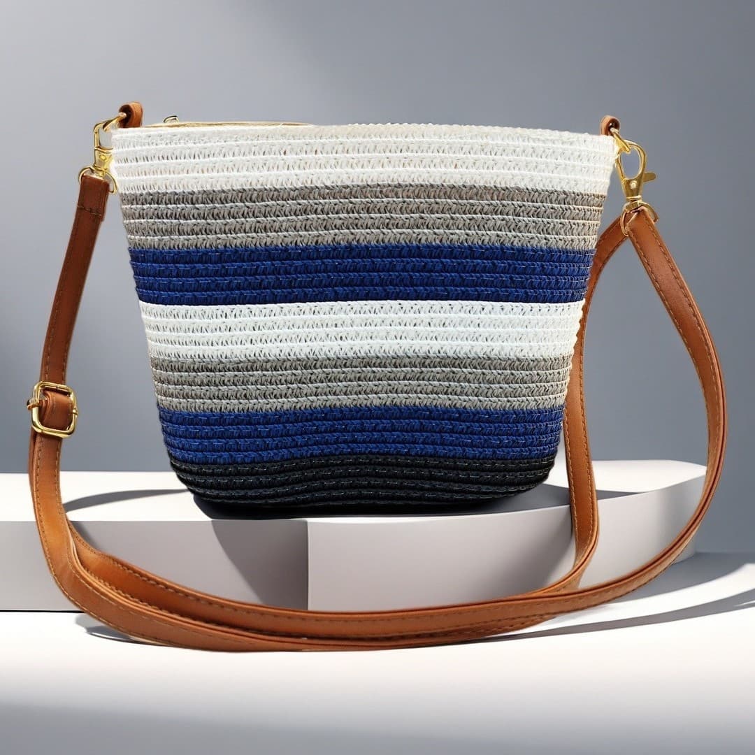Fashionable Woven Bucket Bag Crossbody Summer Beach Vacation Leisure Small Bag Children's Travel Outdoors Sand Beach Holiday