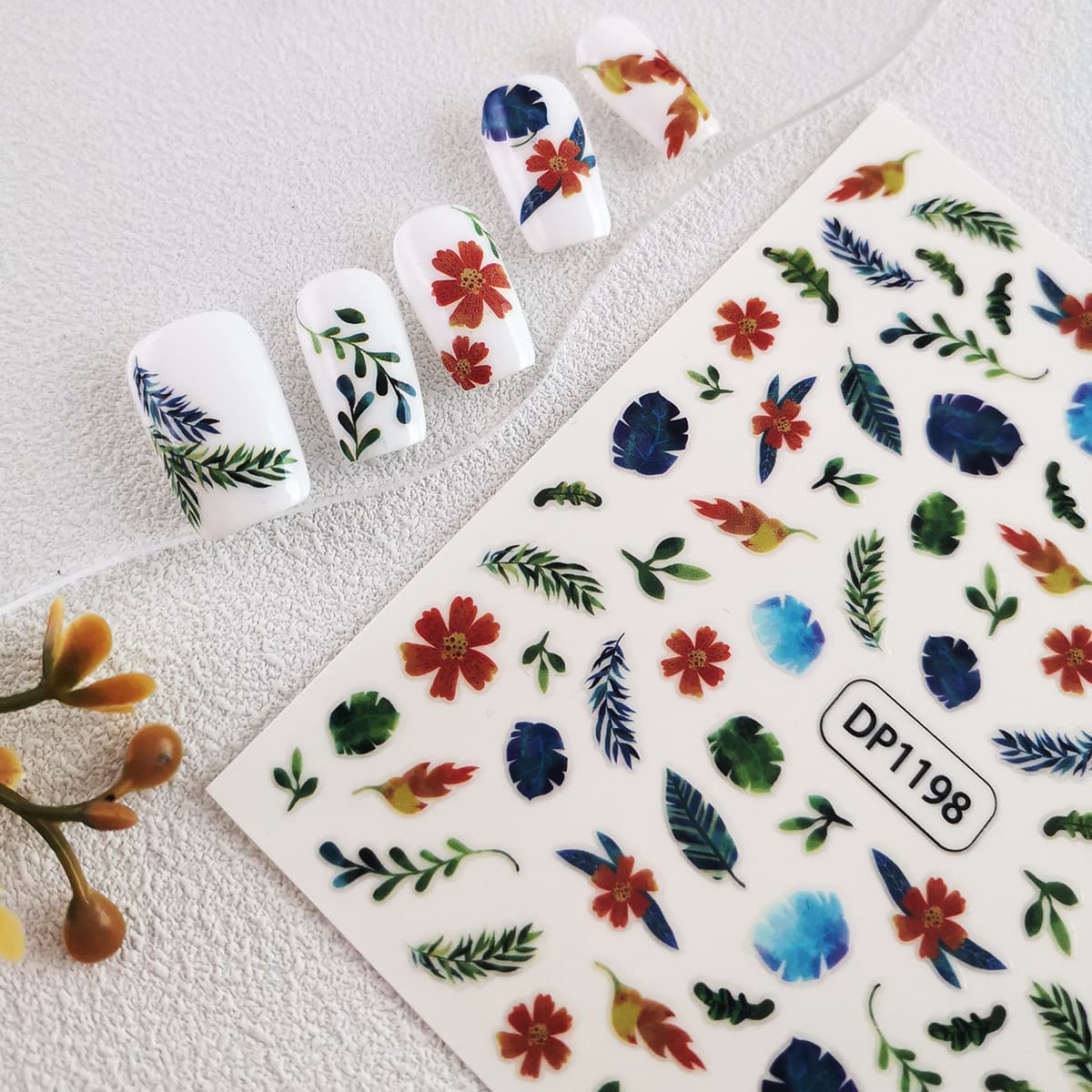 New Fresh Botanical Floral Nail Art Stickers Ultra-Thin Self-Adhesive Cactus Leaf Decals Wholesale for Nail Salons