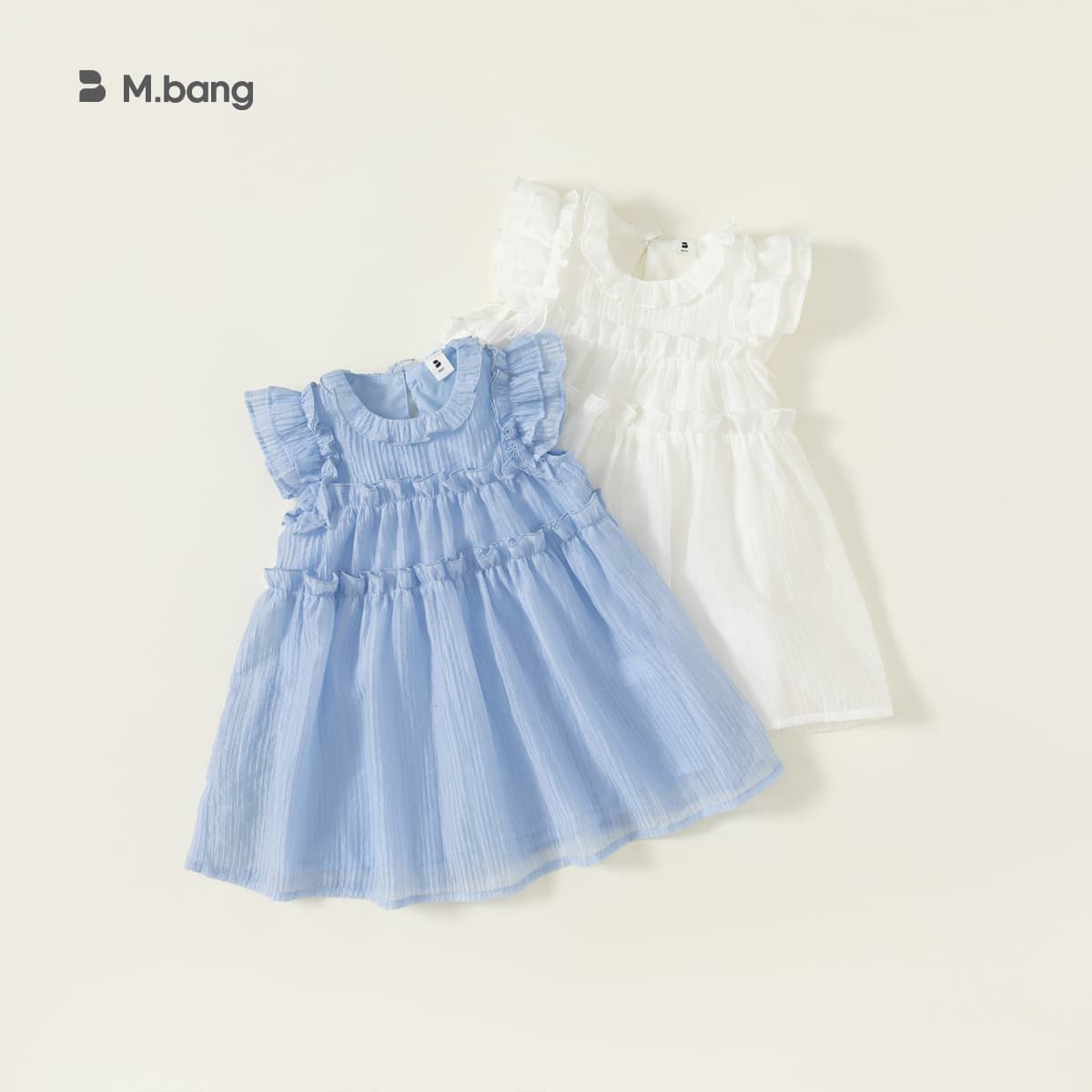 Bangxuan Summer Girls Dress Princess Style with Flutter Sleeves Lace Trim Blue Layered Skirt