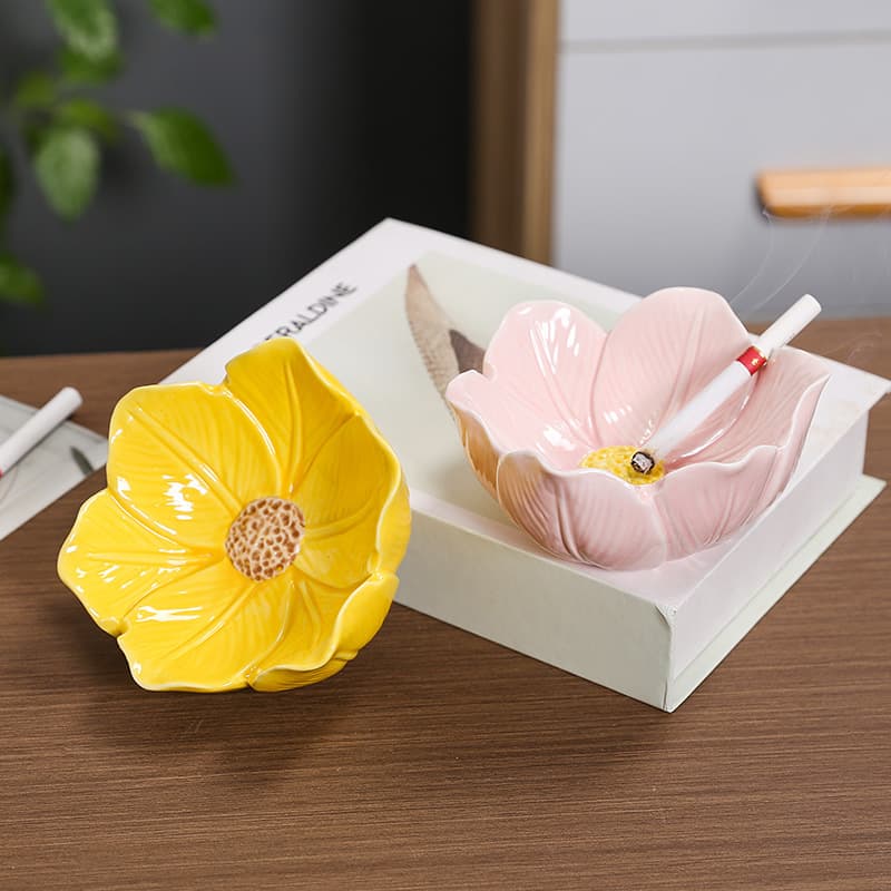 Large Home Ceramic Ashtray Tulip Flower Design Entryway Coffee Table Key Storage Organizer Box