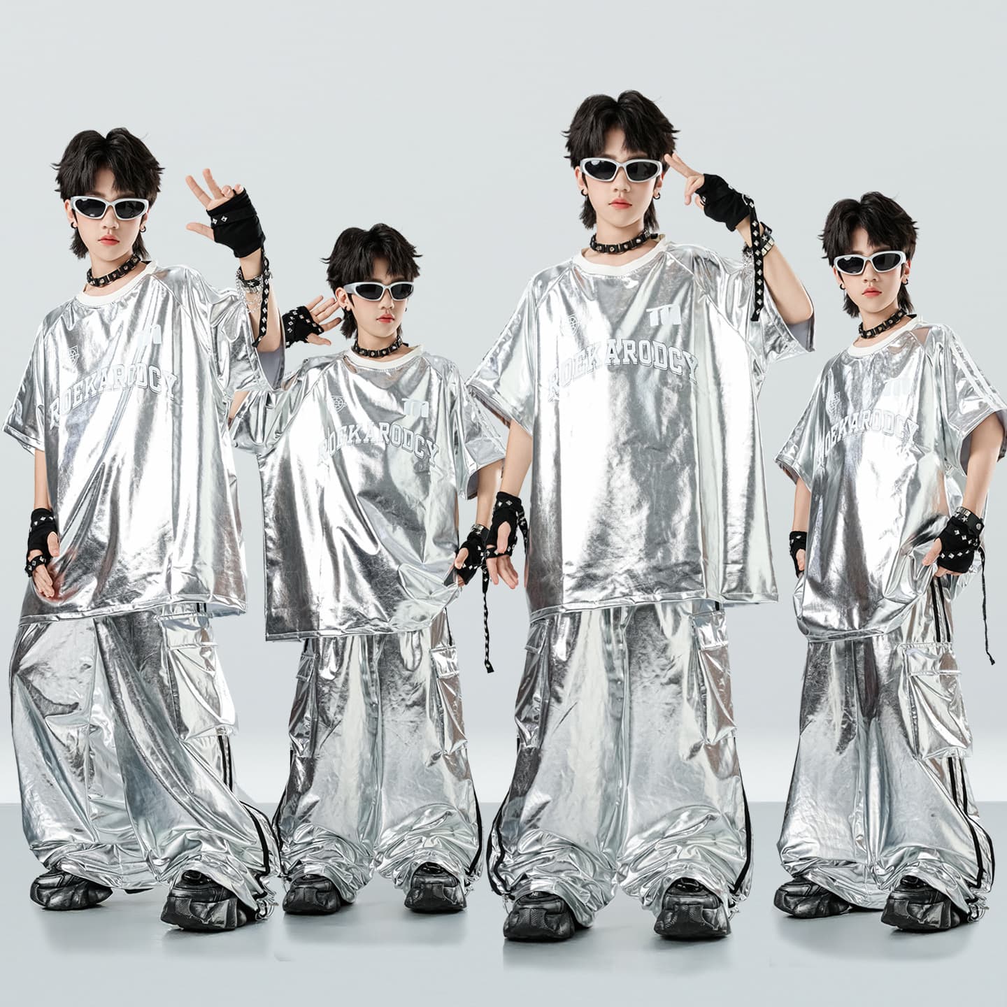 Street dance children's trendy clothing hip-hop boys trendy hiphop bright leather girls jazz dance street stage performance clothing
