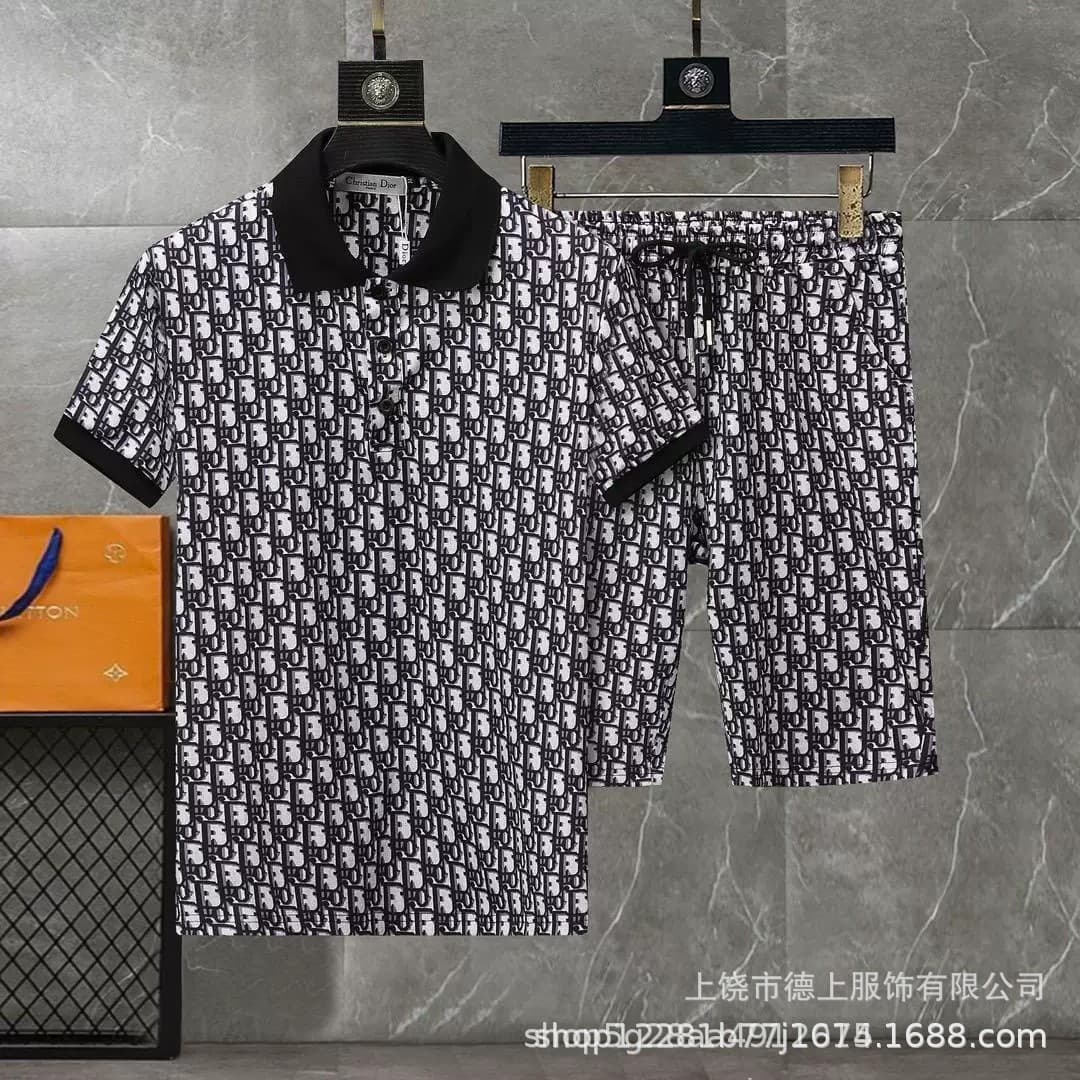 Cross-border Premium Dijia Full Print CD Short Sleeve Polo Set High-Quality Fabric Casual Sports Short Sleeve Two-Piece Set
