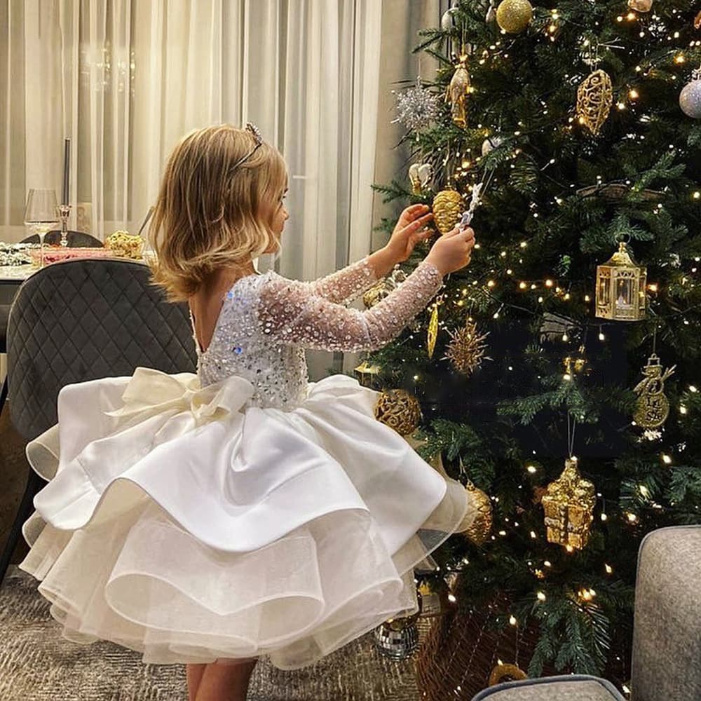 Amazon Cross-border Children's Wedding Dress European and American Girl Sequins Performance Host Birthday Short Flower Girl Tutu Dress