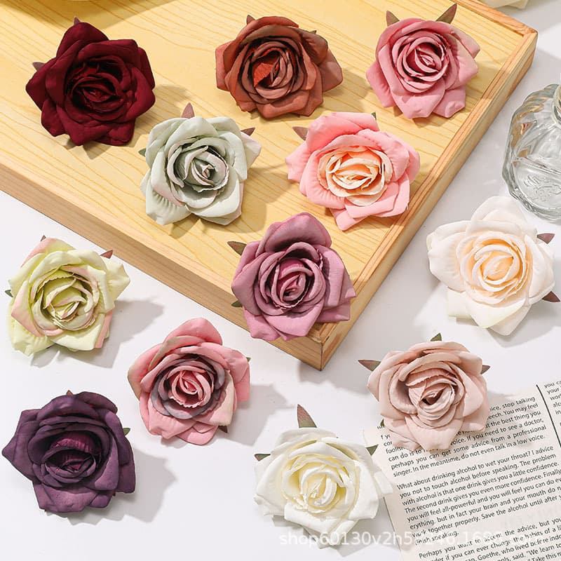 Artificial Rose Flower Head DIY Craft Material Brooch Clothing Diamond Rose Accessories