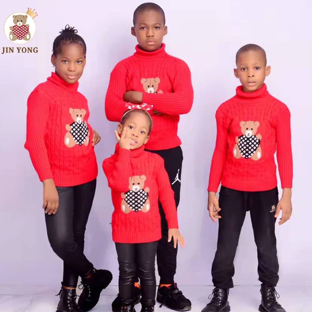 New Children's Sweater for AliExpress Export, Jinyong Fleece-Lined Knit Top, High Neck Girls' Base Layer, Hot Selling