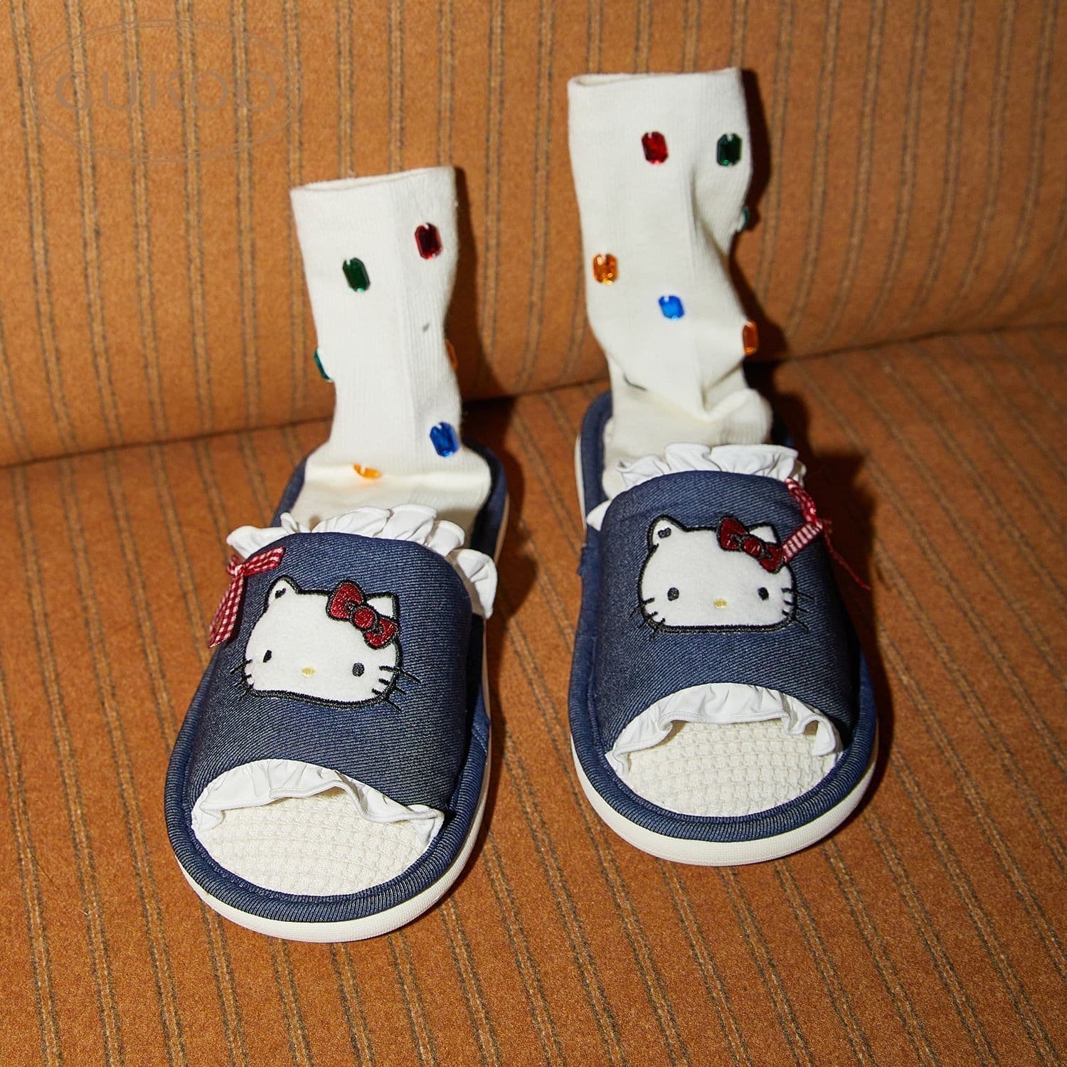 Guoke spring/summer new style slippers for women, co-branded flat, women's home linen slippers for men