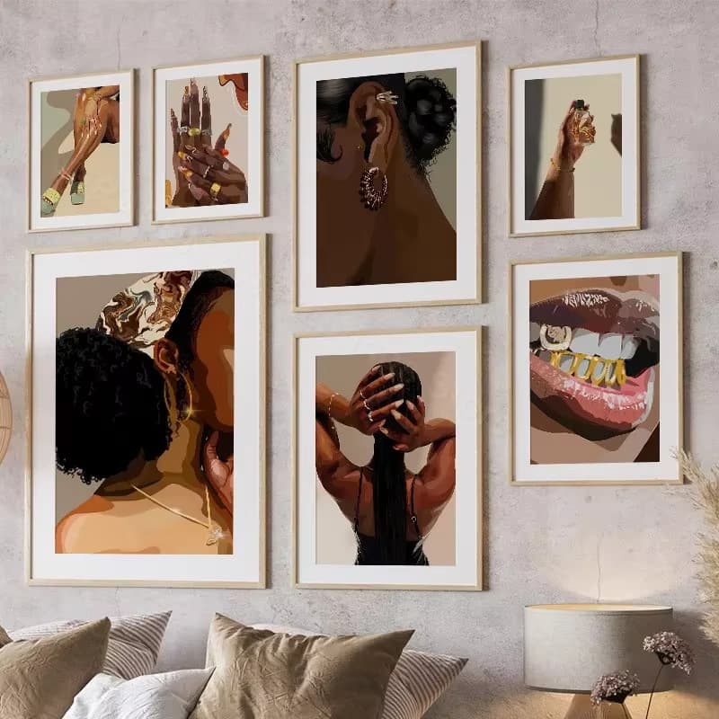 Modern Illustration Fashion African Woman Living Room Bedroom Closet Poster Canvas Decorative Art Print Frameless