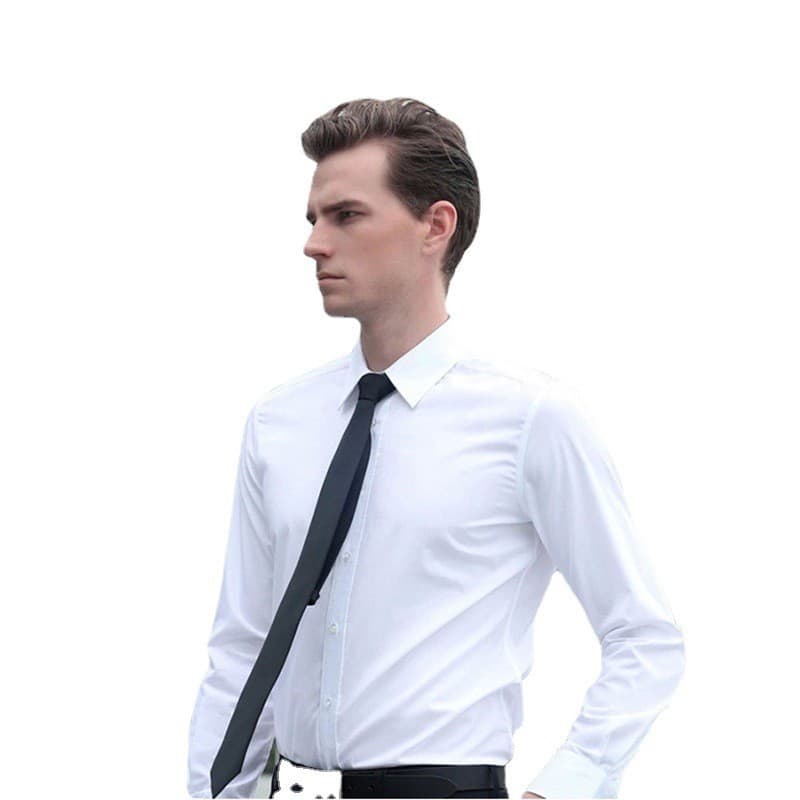 2026 Brand Men's Slim Fit Business Non-Iron Shirt White Blue Tailored Casual High-End Cotton Shirt