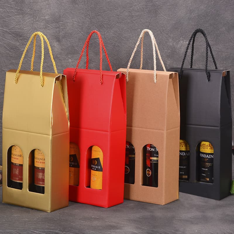 In-Stock Wholesale Single/Double Bottle Red Wine Paper Box Wine Packaging Box Liquor Hand-Carry Box Tuck-Bottom Corrugated White Box