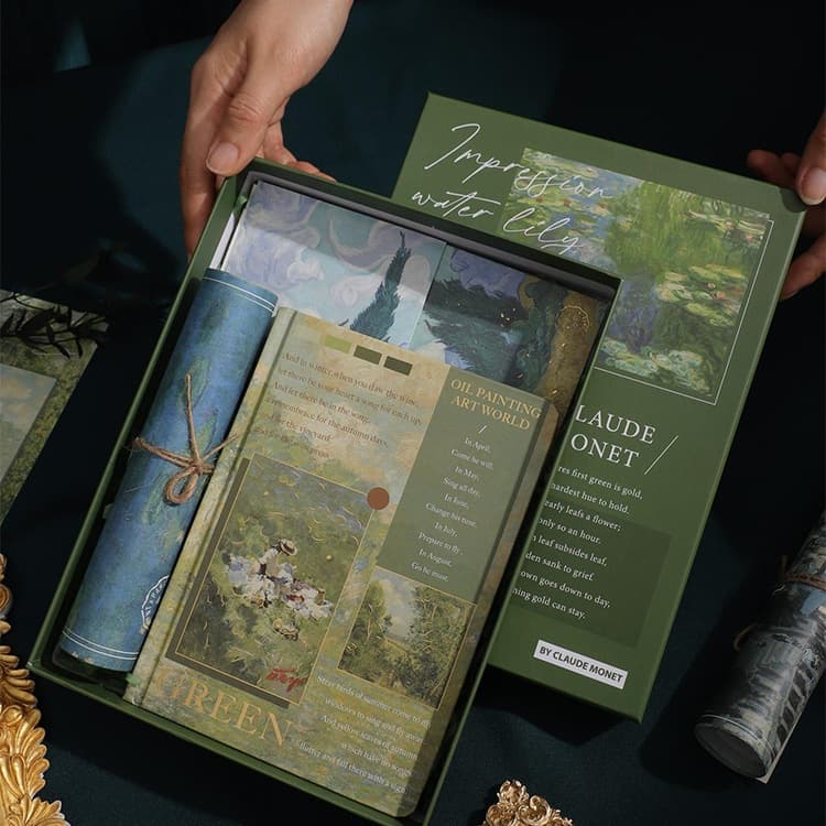 Vintage Oil Painting Notebook Set Gift Box, High-Aesthetic Journal for Girls, Elementary School Student Notebook, Memo Pad