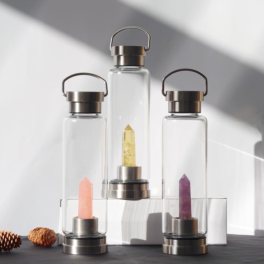 Cross-border temu Amazon natural crystal gem hexagonal pillar energy glass crystal cup amethyst glass bottle