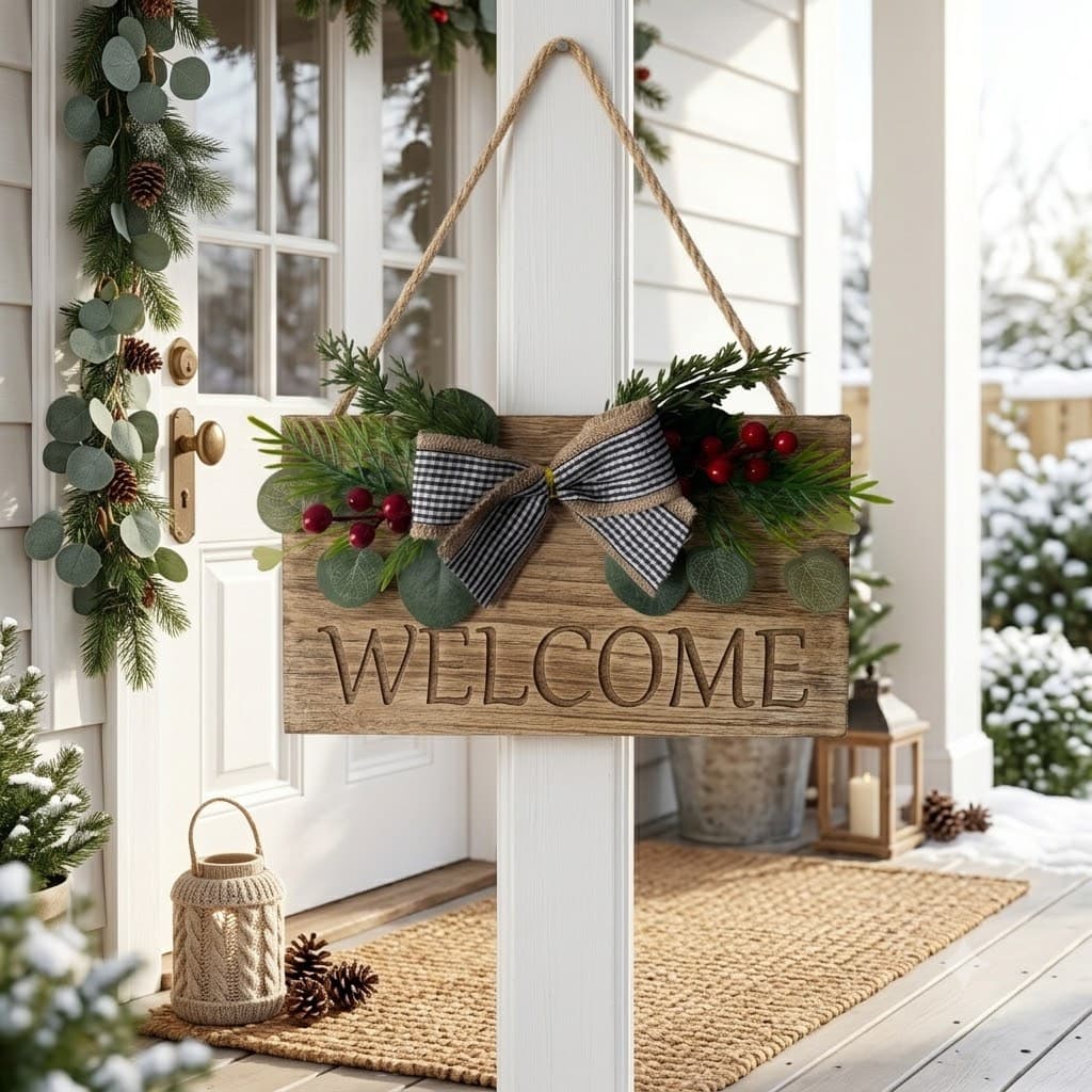 Cross-border replaceable wooden door decoration pendant simulated flower seasonal welcome sign Christmas gift