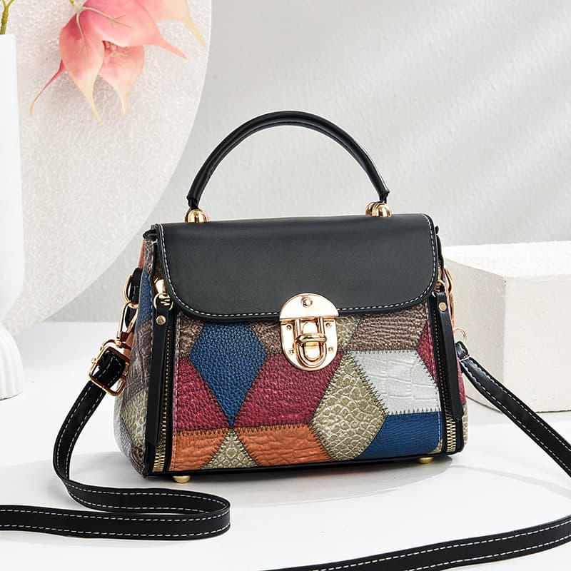Fashionable Women's Commuter Bag, Trendy Handbag 2025 New Large Capacity Color Block Print Single Shoulder Square Bag