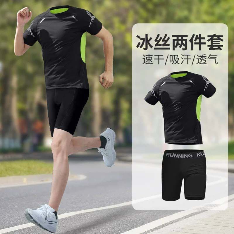 Tight swimsuit suit men's quick-drying fitness clothes summer ice silk short-sleeved shorts professional training