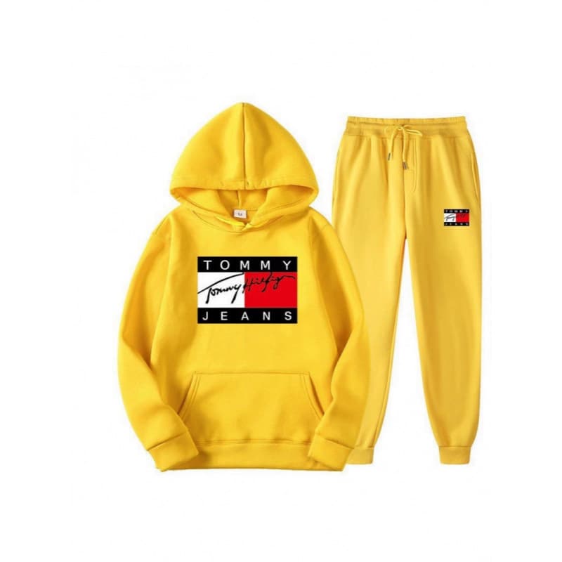 2026 Independent Brand Tommy Teans Solid Color Printed Hooded Casual Sports Sweatshirt Set for Men and Women
