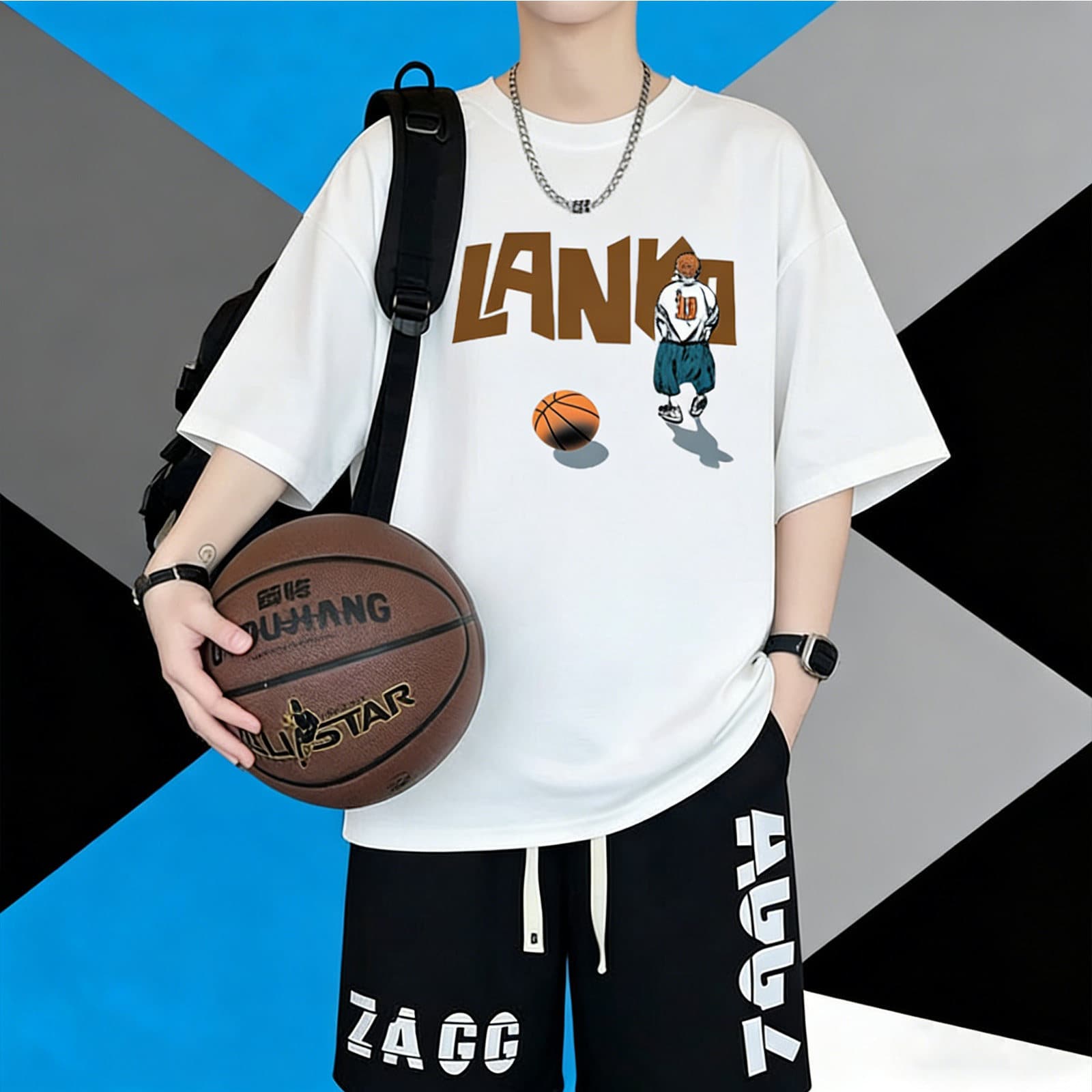 Men's T-Shirt and Shorts Set, Short Sleeve Casual Two-Piece Outfit for Teenagers, Middle and High School Students