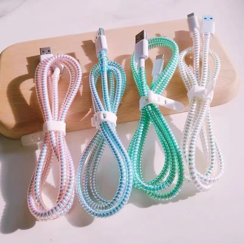 1.4m Laser Iridescent Mermaid Phone Data Cable Protector, High-Quality Eco-Friendly Material Winder