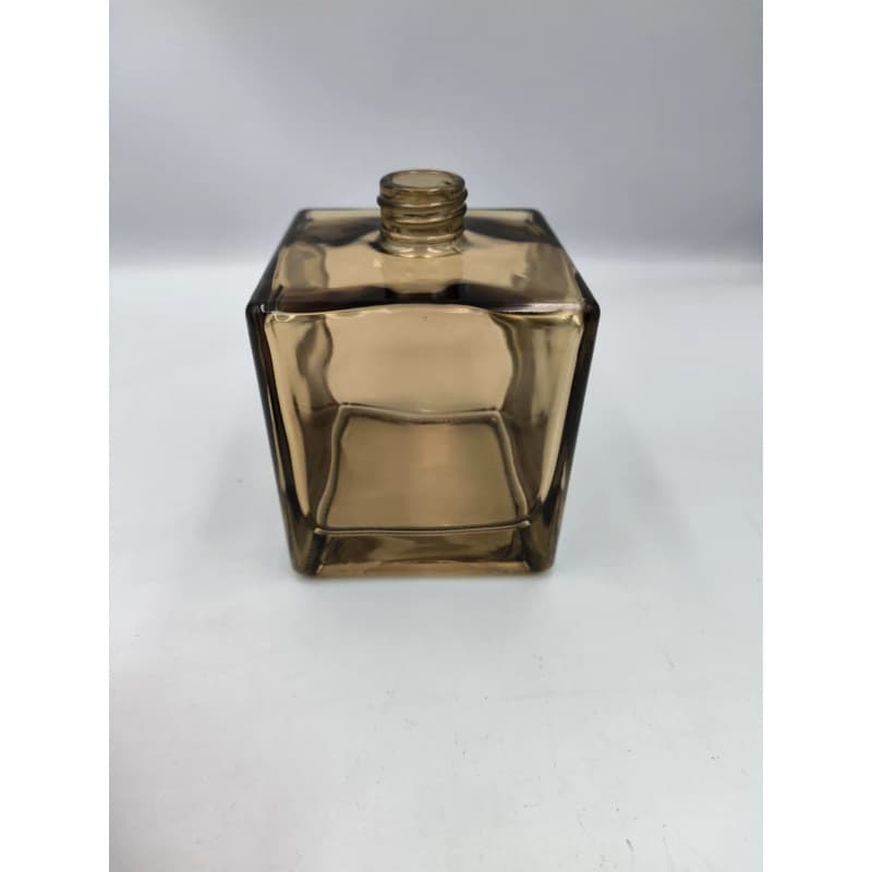 Square Pink 500ml Flameless Reed Diffuser Glass Bottle with Wooden Lid, Empty Bottle for Indoor Essential Oil Aroma, Brown Scent Diffuser Bottle