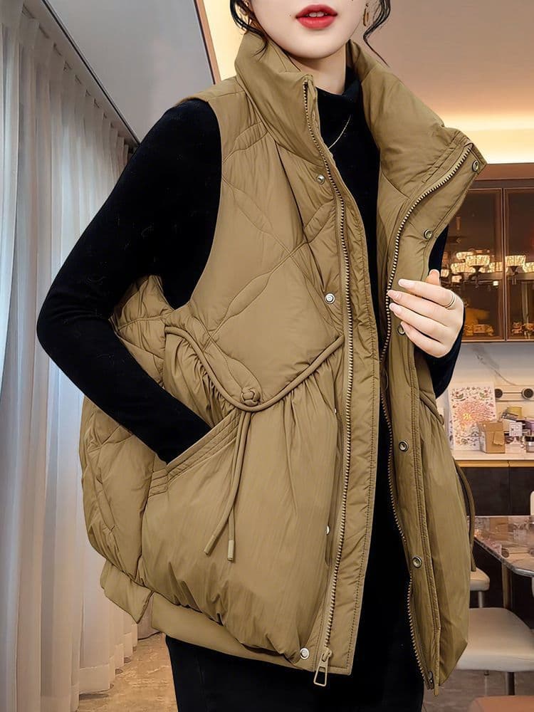 Design-inspired loose and thick warm sleeveless vest padded down cotton jacket for women, autumn and winter trendy