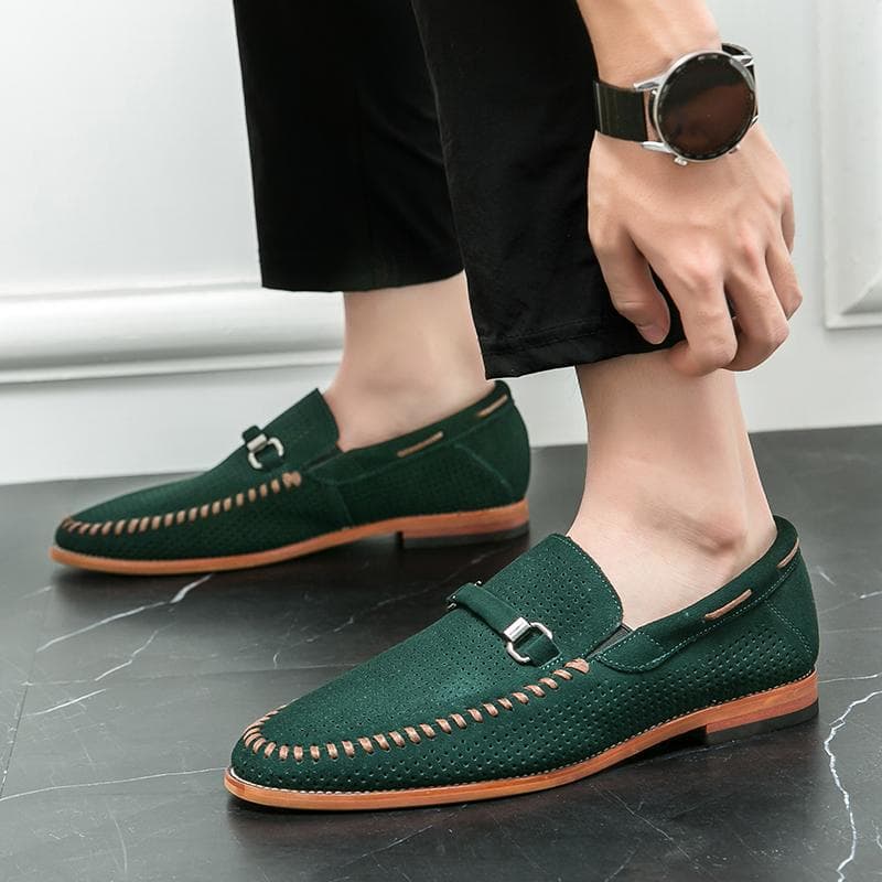Cross-border Large Size Loafers Business Men's British Formal Lazy Leather Shoes Men's Perforated Breathable Slip-on Leather Shoes