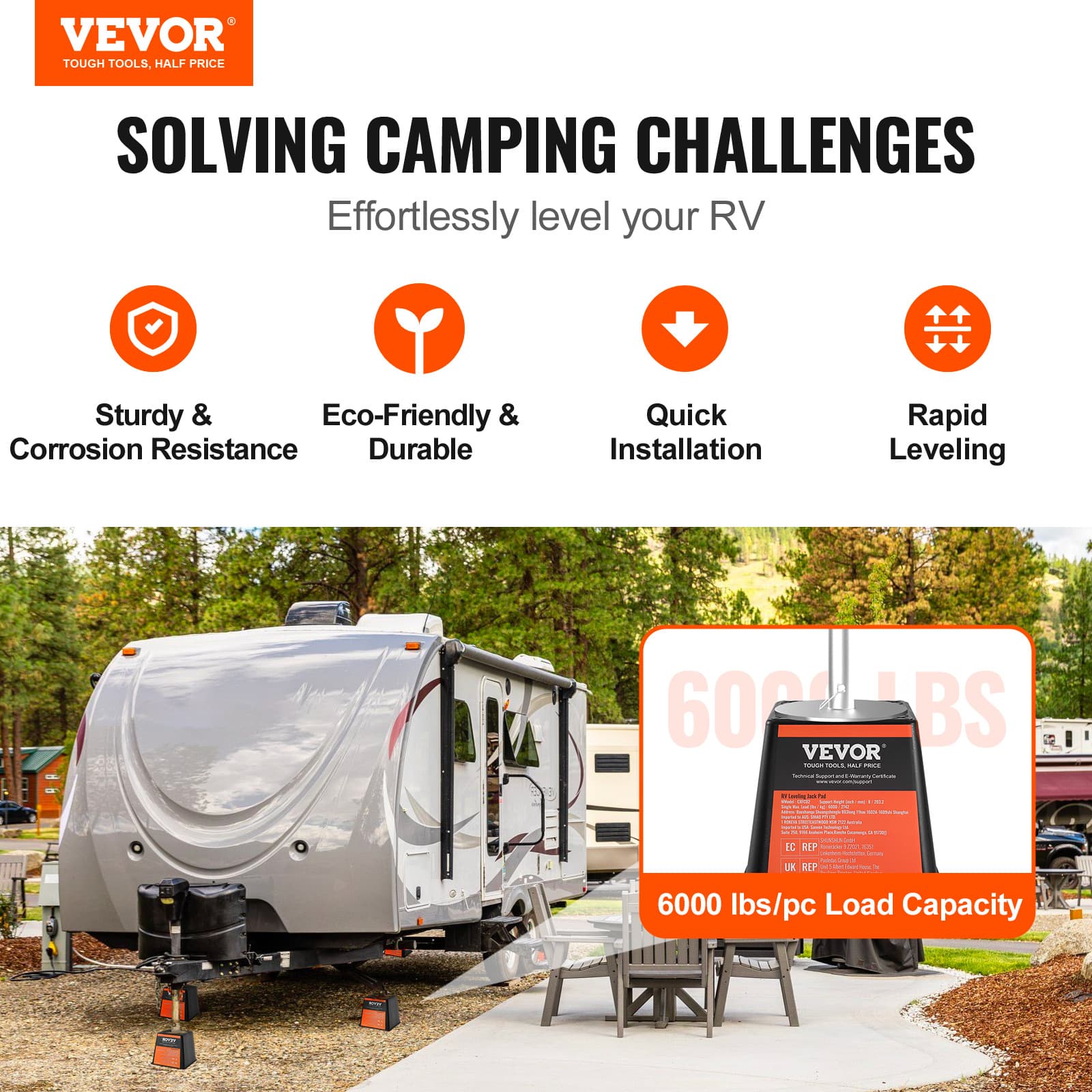 VEVOR Trailer Jack Blocks RV Camper Stabilizer Blocks RV Travel Accessories 4-Piece Set