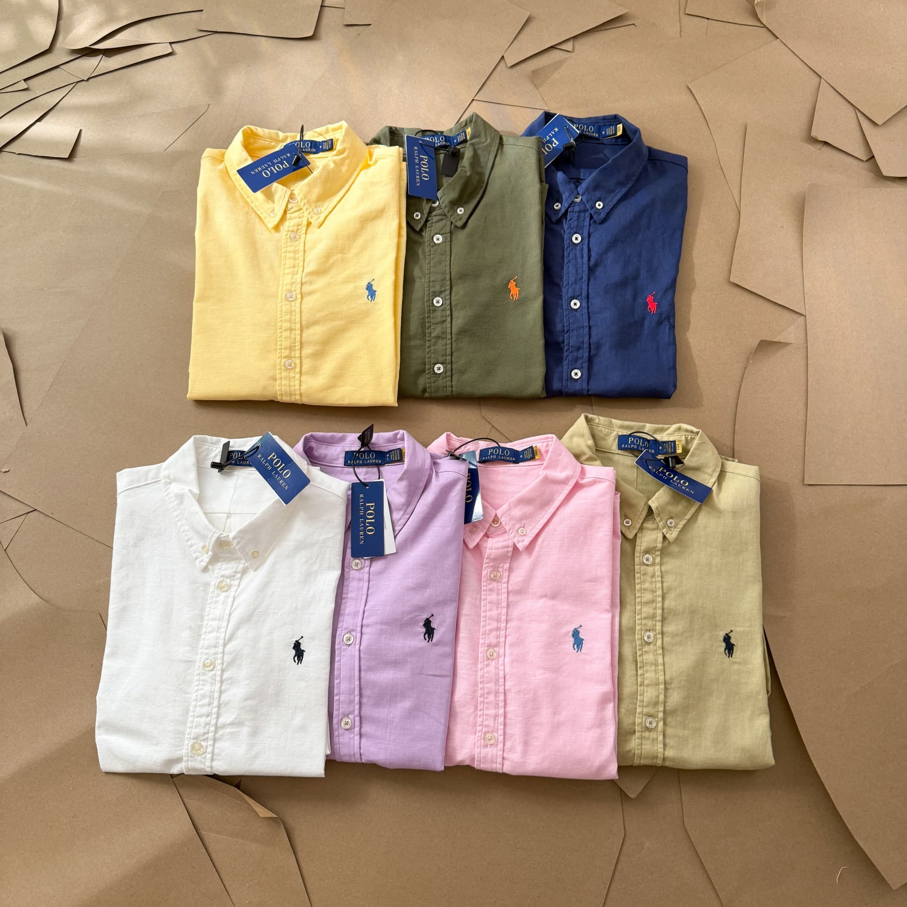 Foreign Trade RL Ralph Scanable Paul Pony Logo Embroidered Cotton Linen Long Sleeve Solid Shirt Unisex