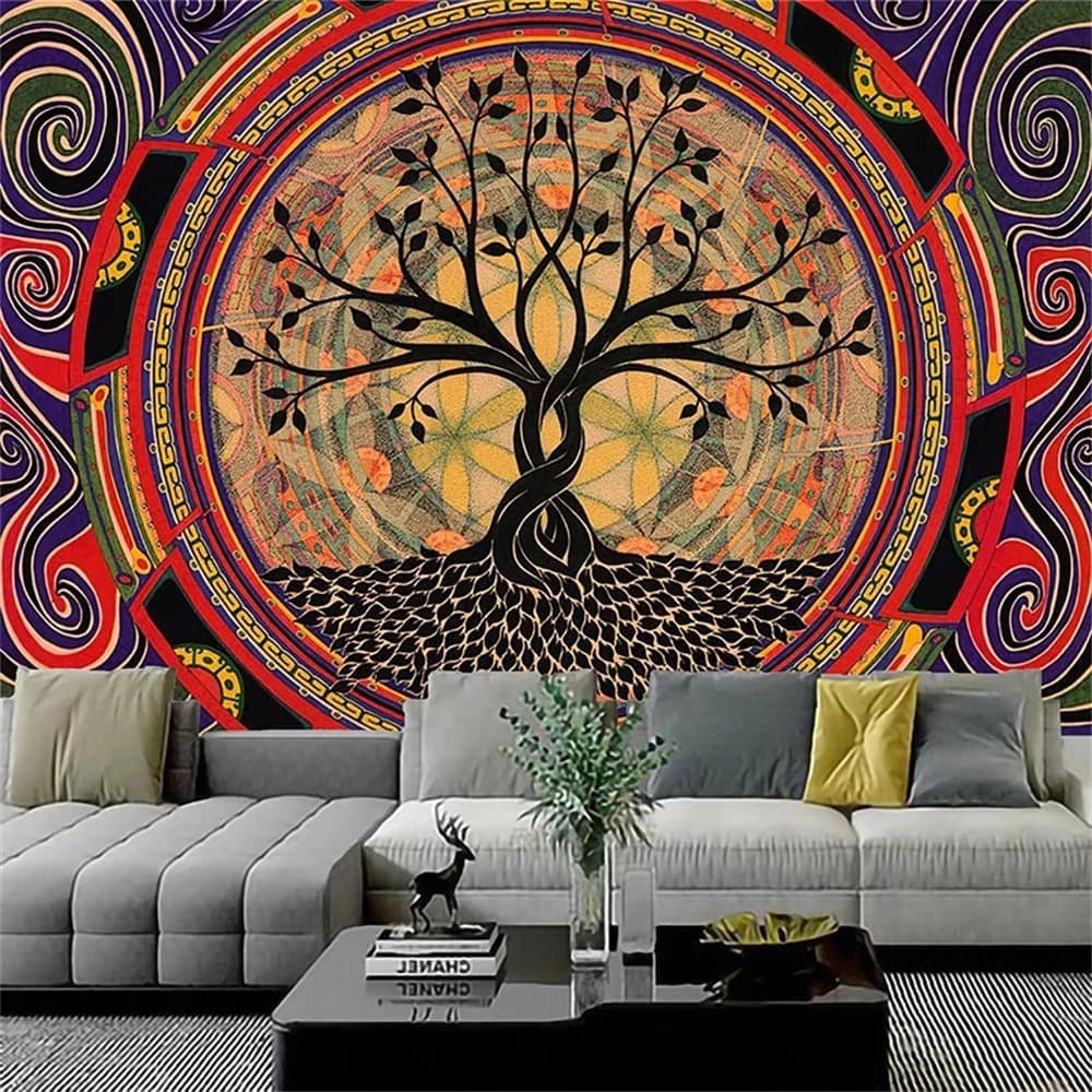 Tapestry Wall Decor Mandala Home Decoration Psychedelic Tree Tapestry Mandala Hanging Kawaii Room Decoration Background