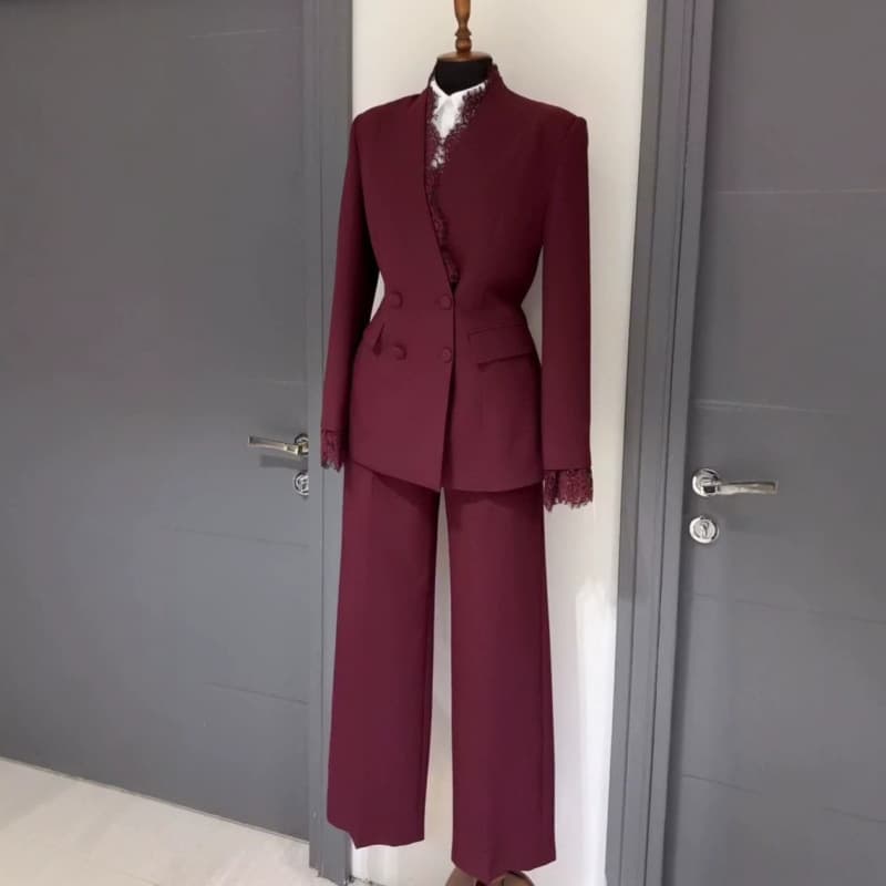 2026 autumn new European and American clothing, neat workplace long-sleeved suit jacket, mature royal sister straight-leg pants two-piece set
