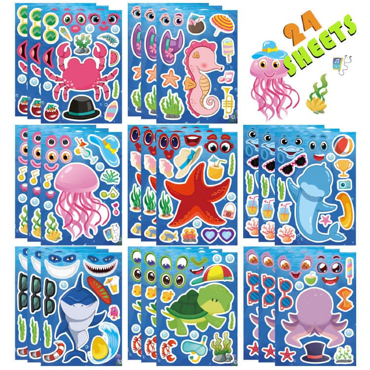 Kids Cartoon DIY Puzzle Stickers Ocean Animal Game Craft Reward Stickers