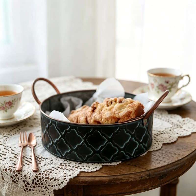 Cross-border Wrought Iron Storage Basket Ice Bucket Vintage Double-Handle Storage Bin Wedding Party Fruit Dessert Bread Basket Decoration Factory