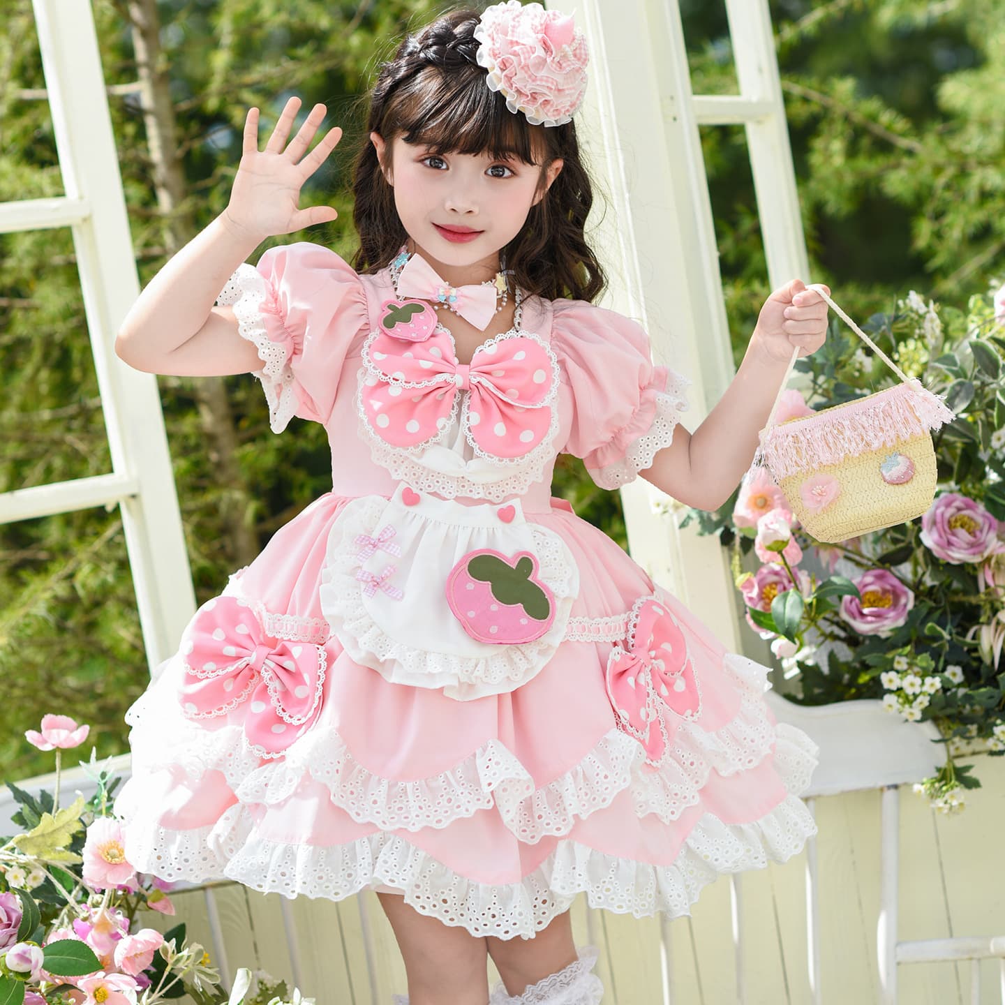 Girls Lolita Princess Dress 2026 New Sweet Strawberry Short Sleeve Dress Cute Toddler Dress Fashion