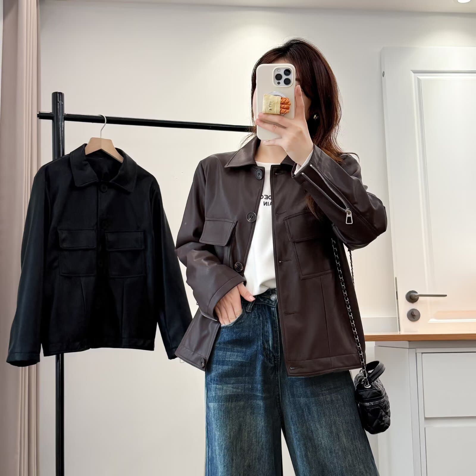 Plus Size Women's 2025 Autumn New Arrival Fashion Versatile Soft Lapel Leather Jacket z234 6216