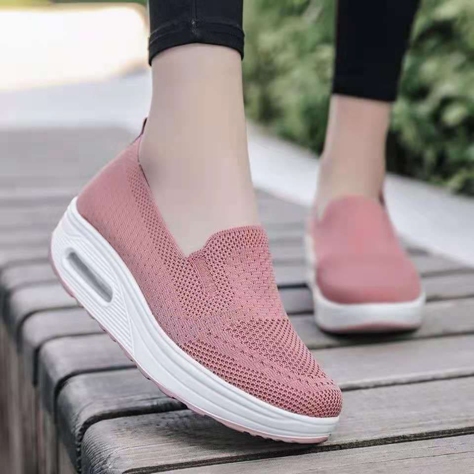 Spring New Flyknit Slip-on Rocking Women's Shoes Thick Sole Air Cushion Fashion Dance Shoes Cross-border Wholesale Women's Shoes
