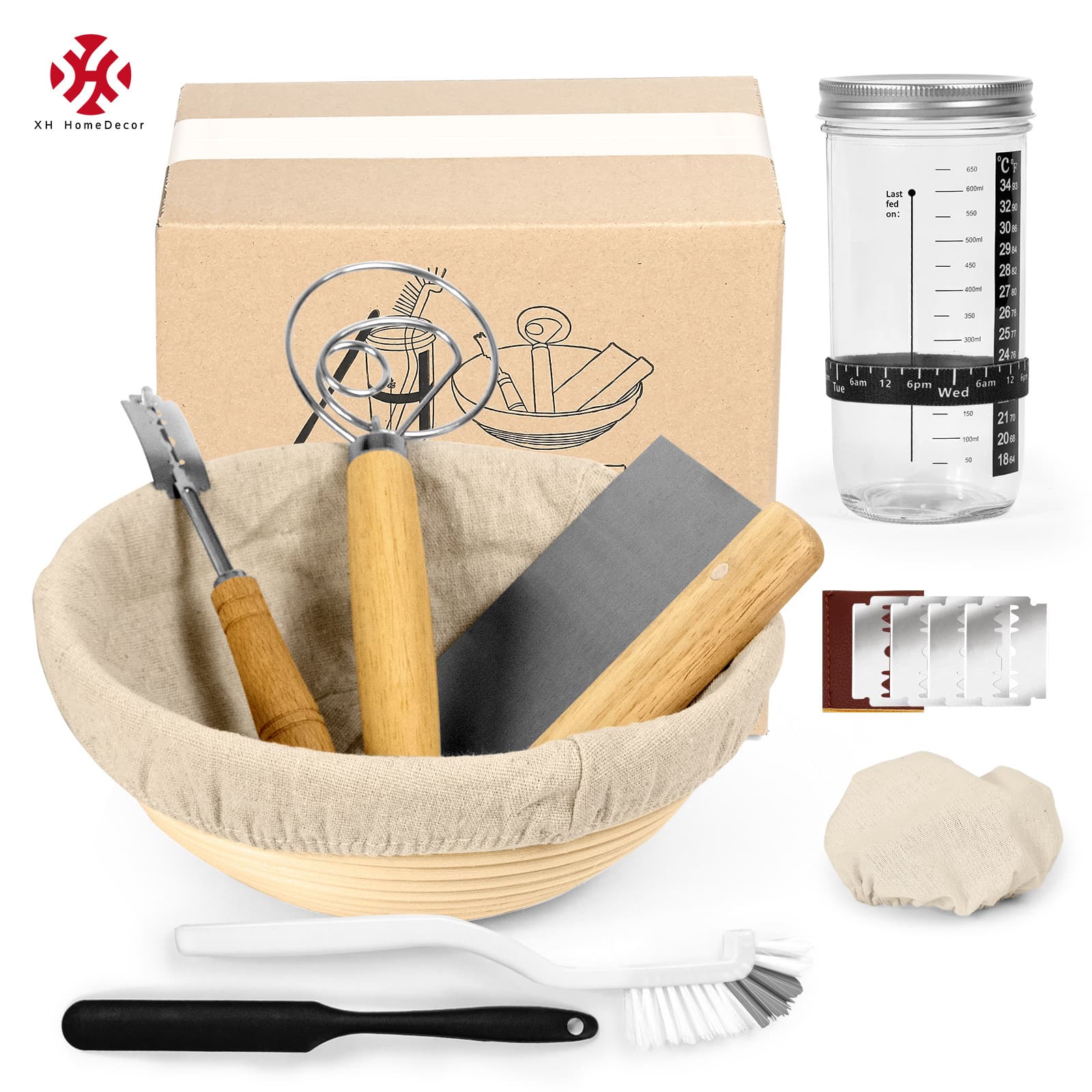 Fermented bread basket glass bottle dough set baking DIY accessories European bag fermentation basket