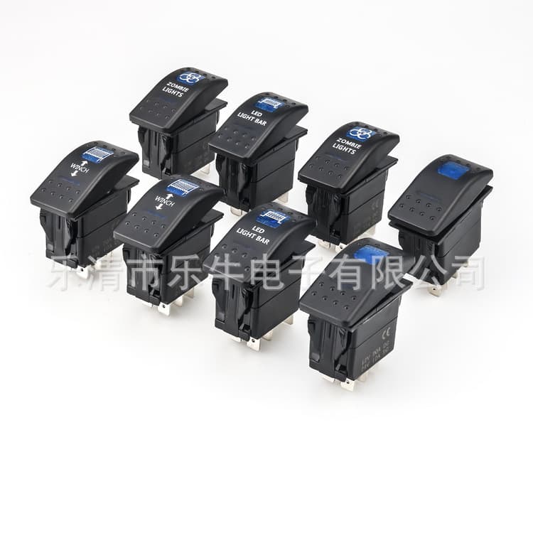 Boat type switch 5-pin 12V 24V 20A DC motorboat RV modification switch LED blue rocker button