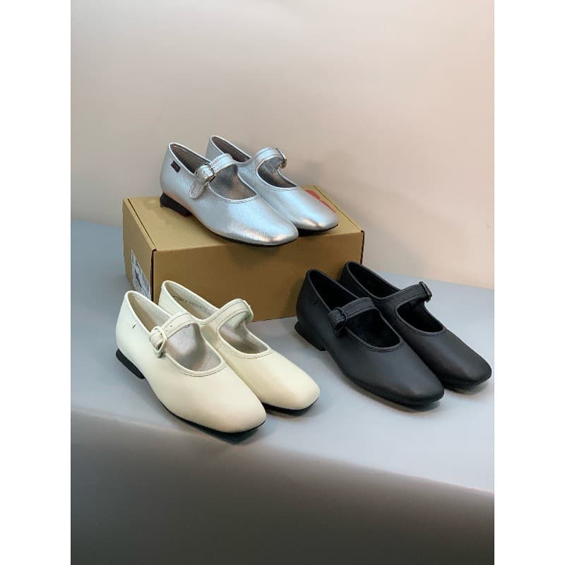 Spanish Niche Low-Cut Flat Square-Toe Mary Jane Shoes, Genuine Leather, Comfortable Casual Slip-On Ballet Flats with a Single Strap